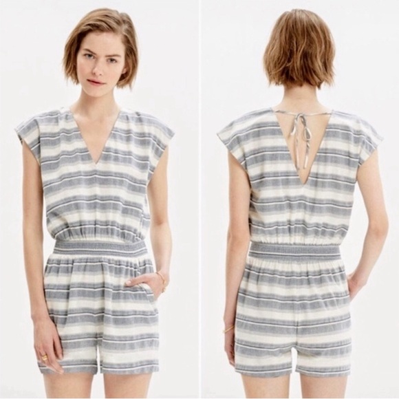 Madewell Pants - Madewell Yucatan Blue White Striped Sleeveless Romper